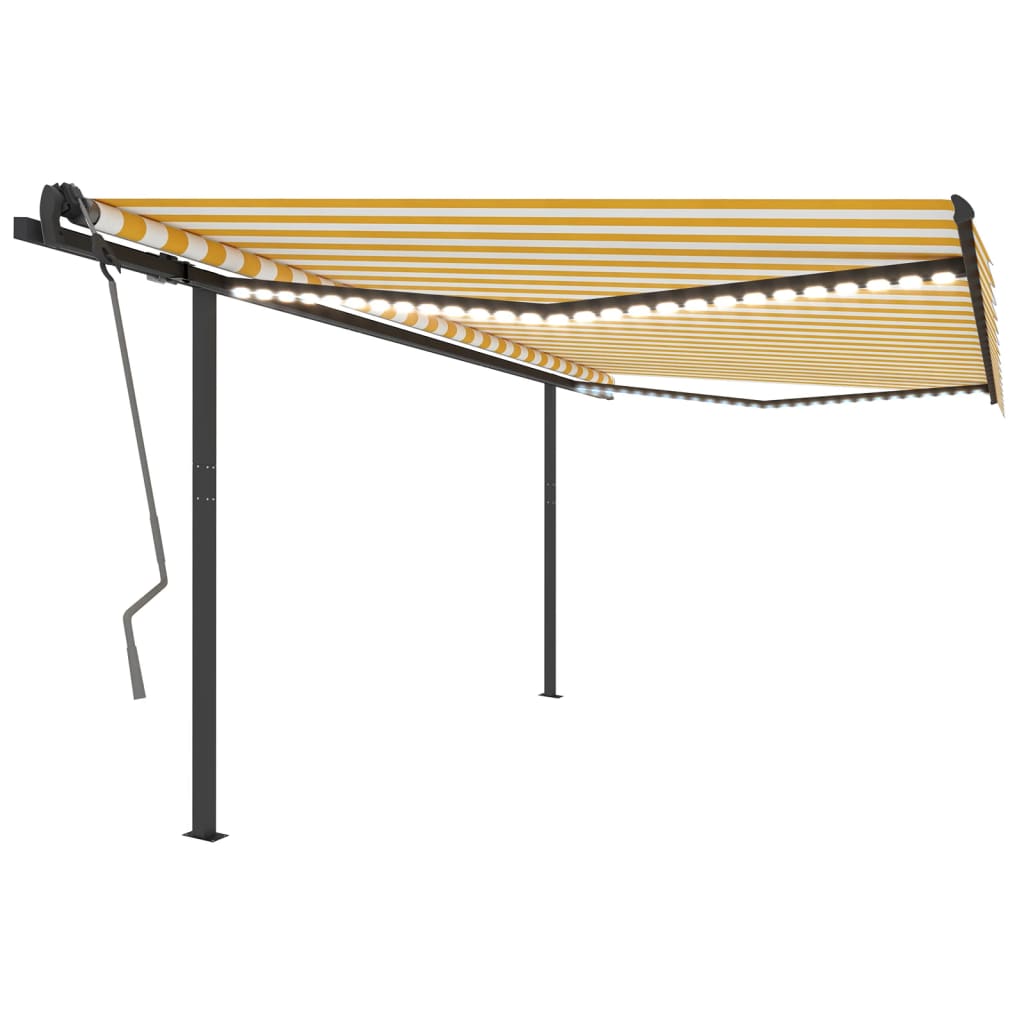 Copertină retractabilă manual, cu LED, galben și alb, 4,5x3 m