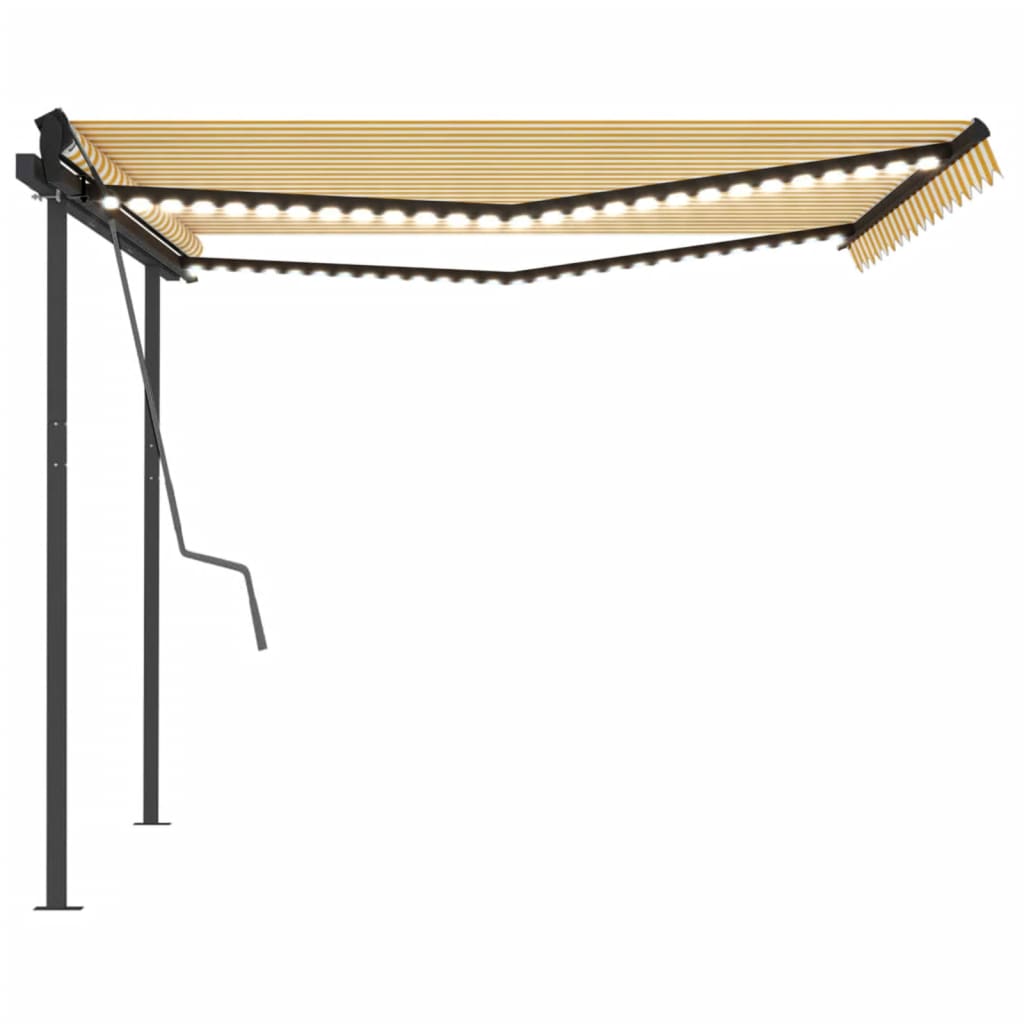Copertină retractabilă manual, cu LED, galben și alb, 4,5x3 m