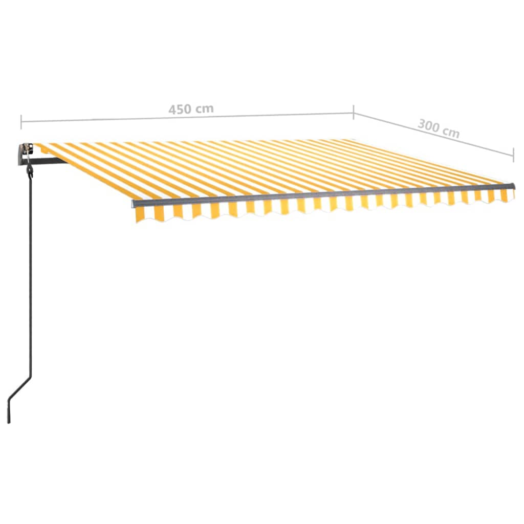 Copertină retractabilă manual, cu LED, galben și alb, 4,5x3 m