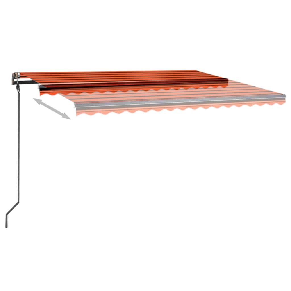 Copertină retractabilă manual, cu LED, portocaliu/maro 4,5x3 m