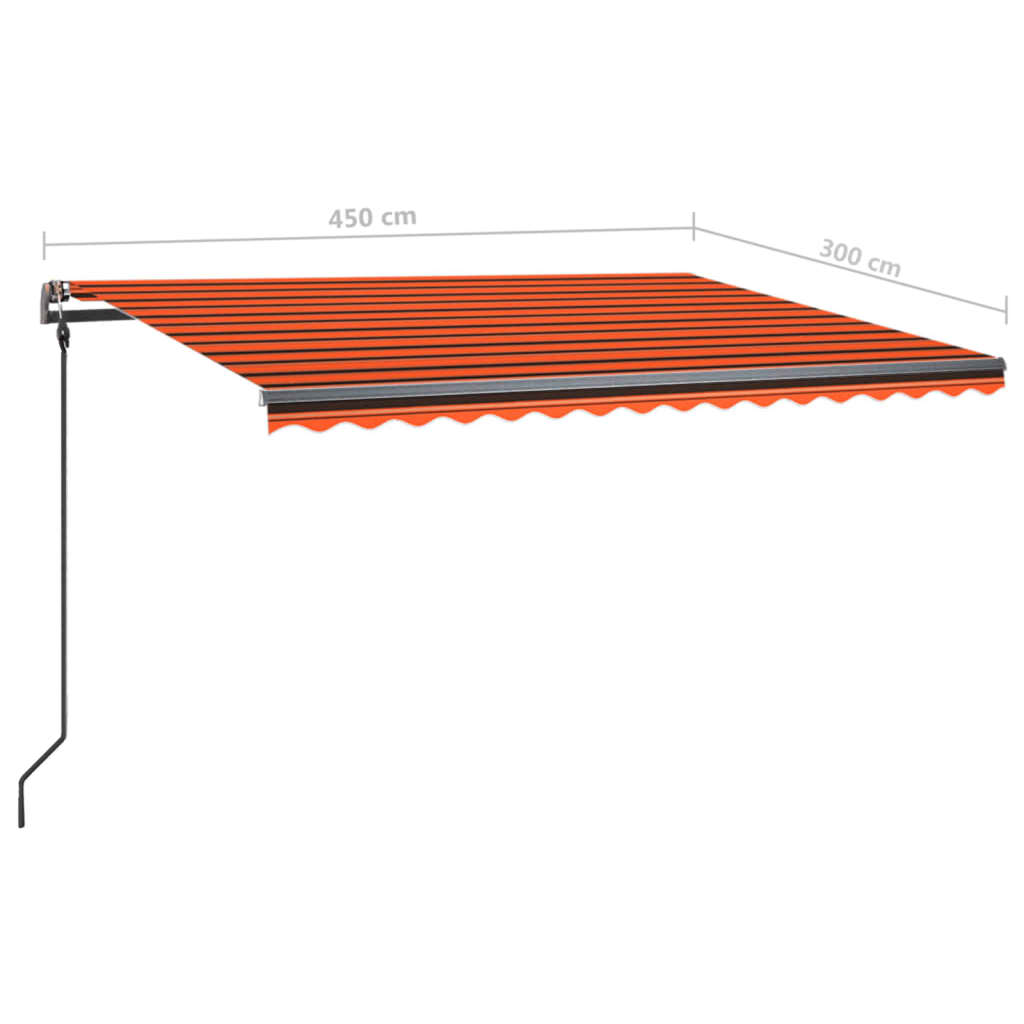 Copertină retractabilă manual, cu LED, portocaliu/maro 4,5x3 m