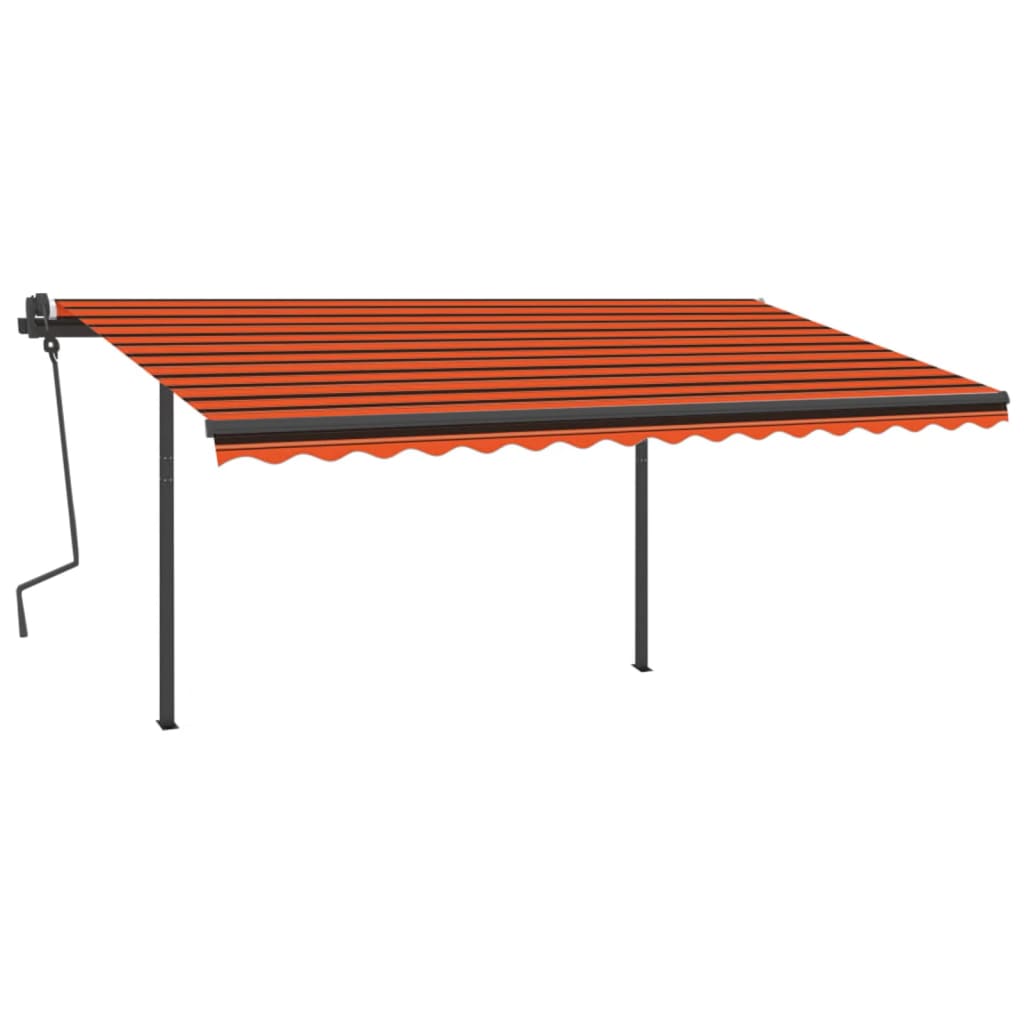 Copertină retractabilă automat, stâlpi, portocaliu/maro 4,5x3 m