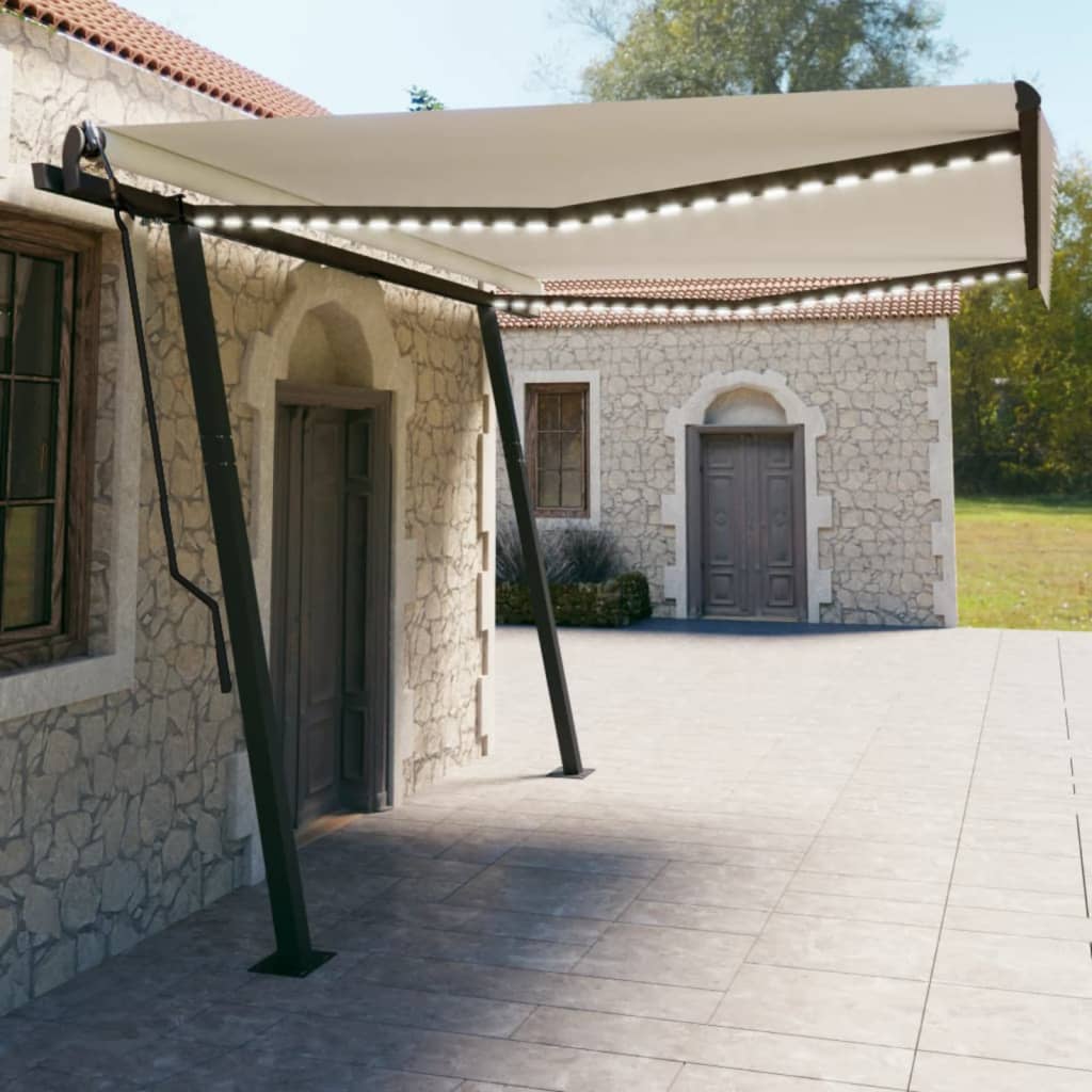Copertină automată cu senzor vânt & LED, crem, 4,5x3 m
