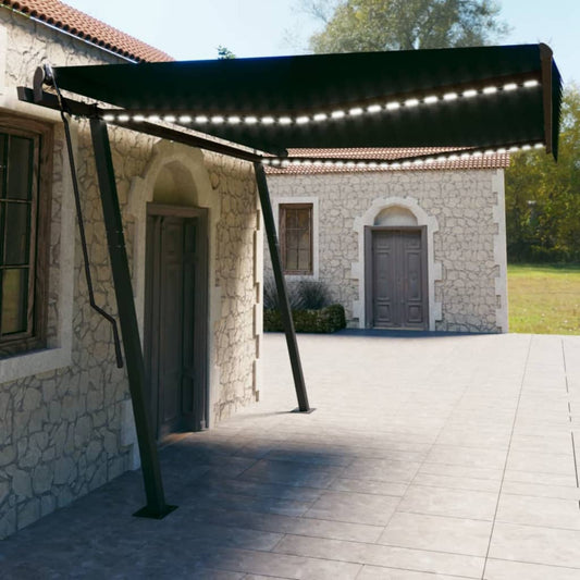 Copertină automată cu senzor vânt & LED, antracit, 4,5x3 m