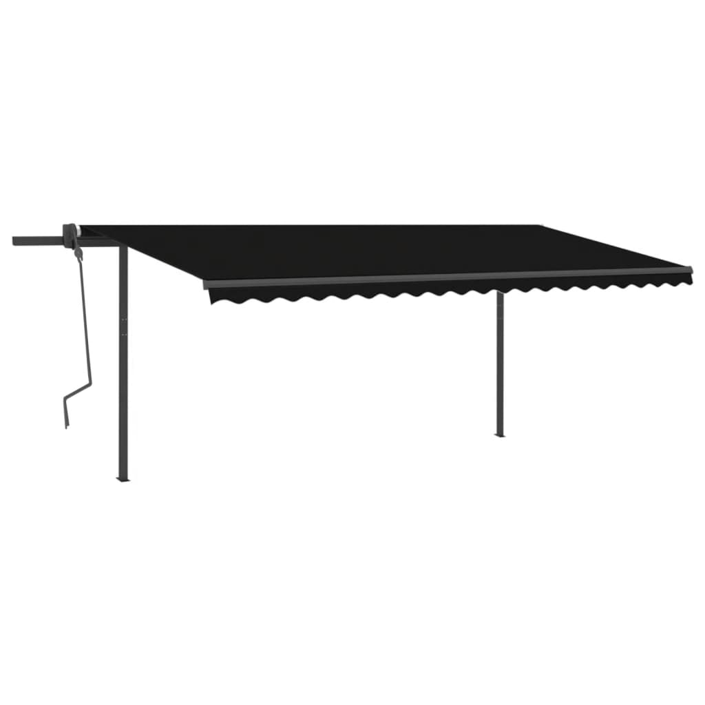 Copertină retractabilă manual, cu stâlpi, antracit, 5x3 m