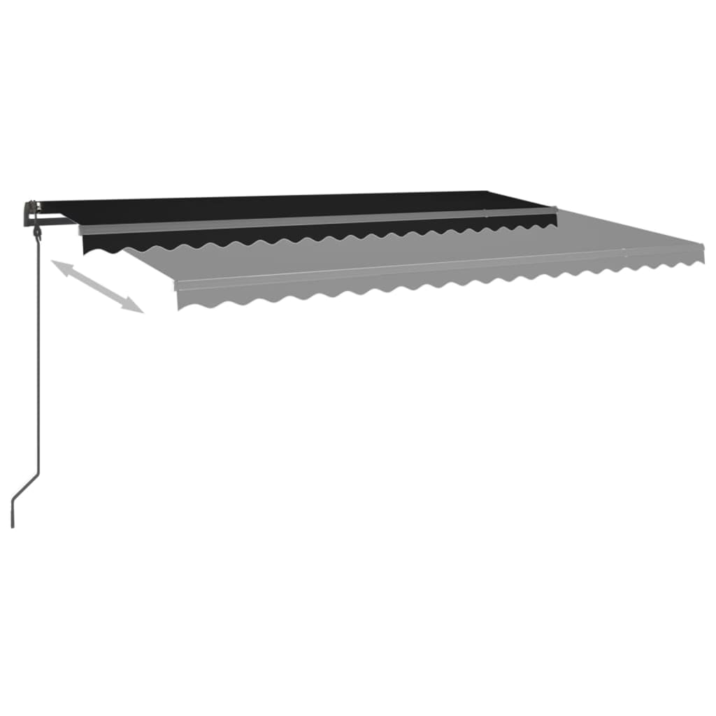 Copertină retractabilă manual, cu stâlpi, antracit, 5x3 m
