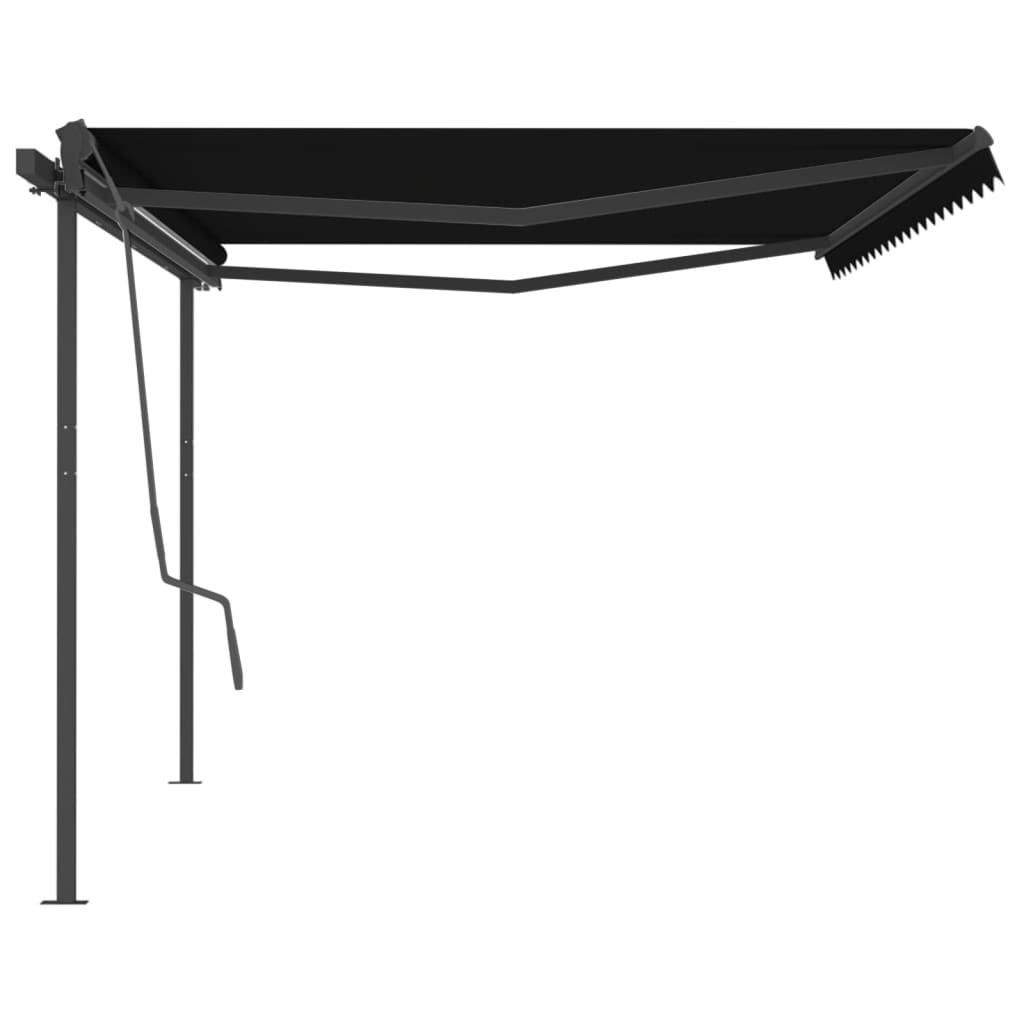 Copertină retractabilă manual, cu stâlpi, antracit, 5x3 m