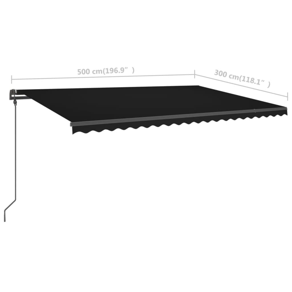 Copertină retractabilă manual, cu stâlpi, antracit, 5x3 m