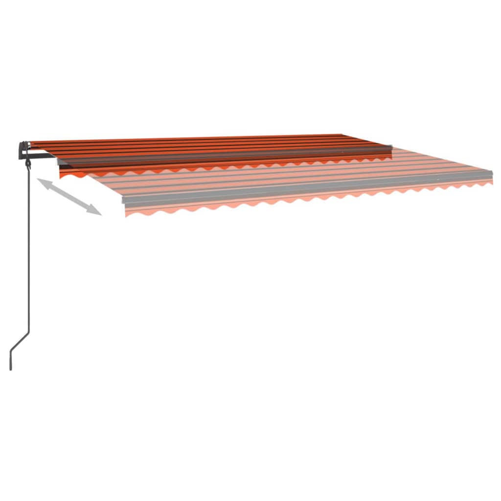 Copertină retractabilă manual, cu stâlpi, portocaliu/maro 5x3 m