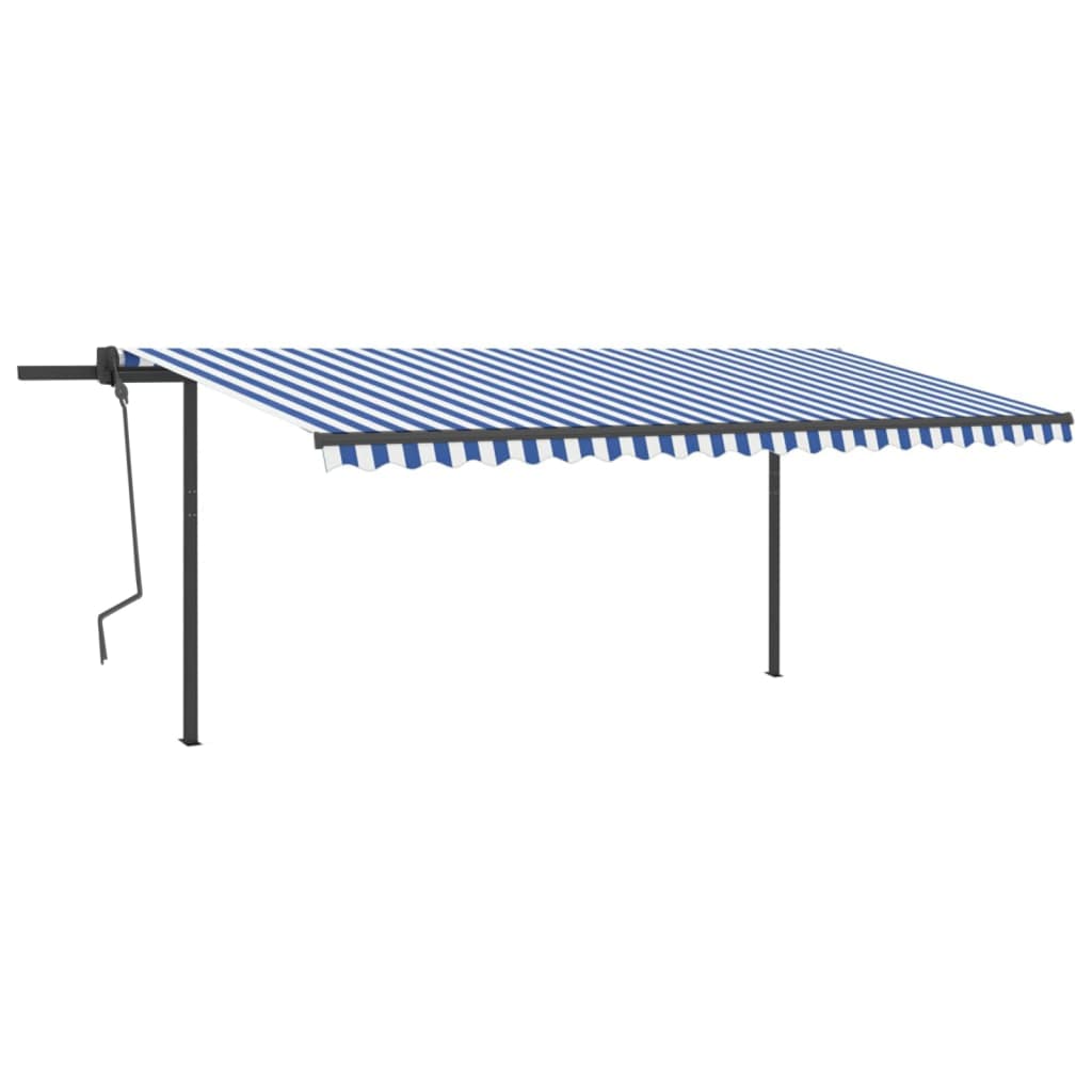 Copertină retractabilă manual, cu LED, albastru & alb, 5x3 m