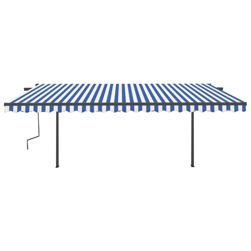 Copertină retractabilă manual, cu LED, albastru & alb, 5x3 m