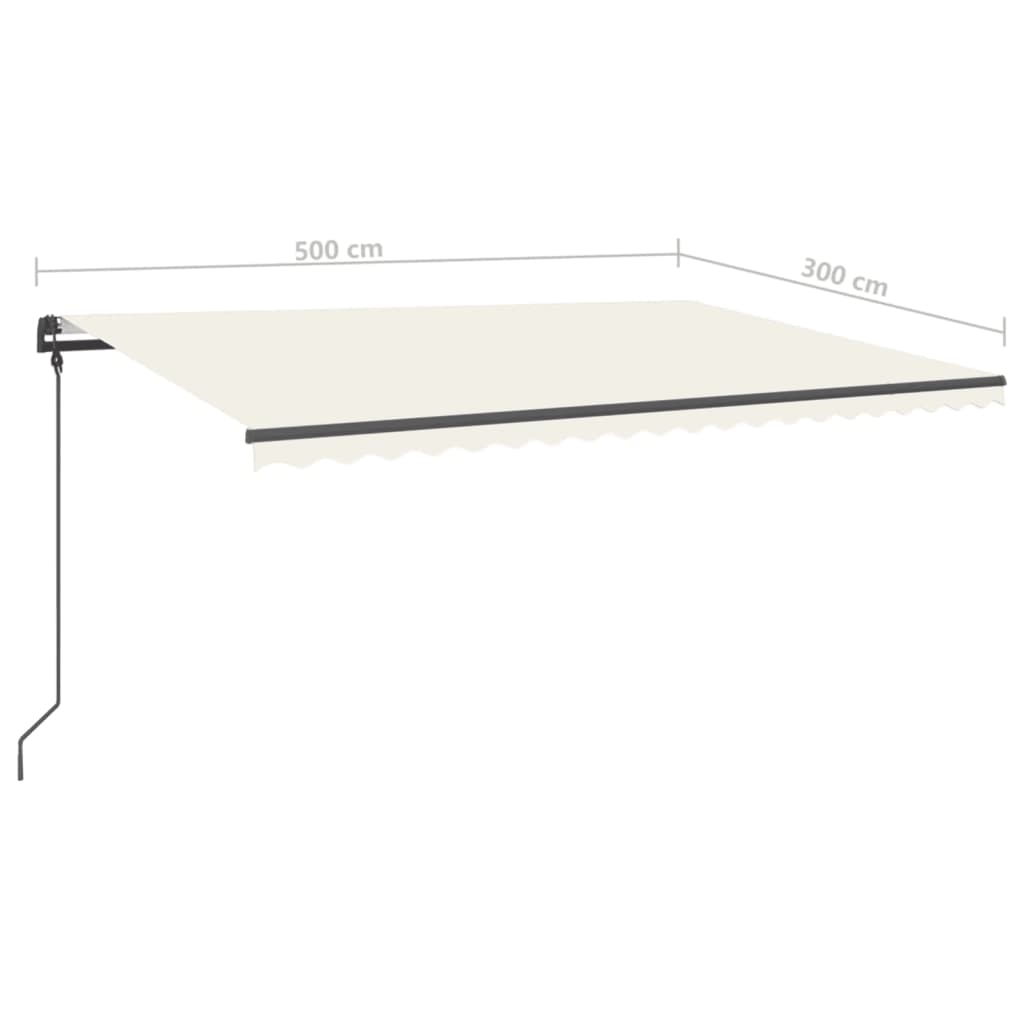 Copertină retractabilă manual, cu LED, crem, 5x3 m
