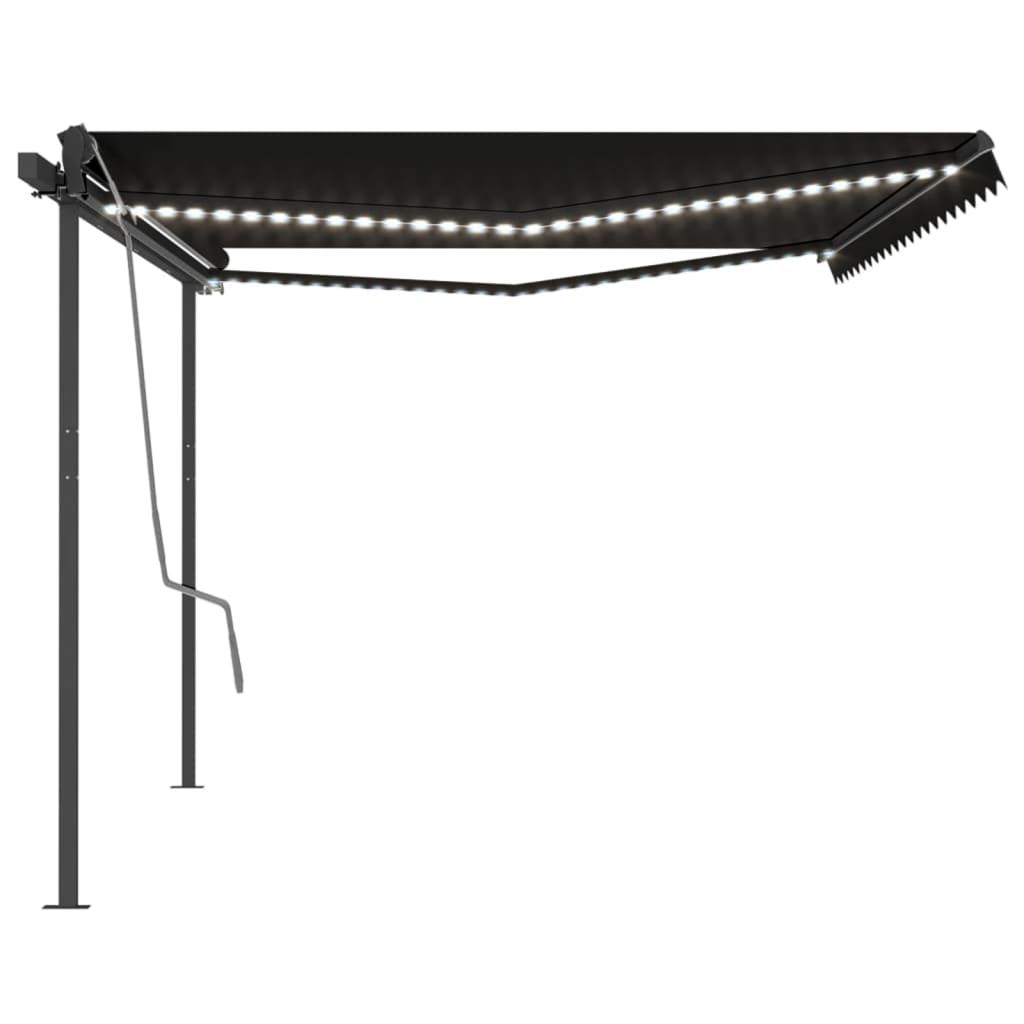 Copertină retractabilă manual, cu LED, antracit, 5x3 m