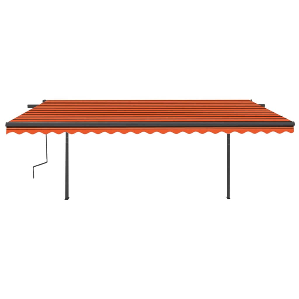 Copertină retractabilă manual, cu LED, portocaliu&maro, 5x3 m