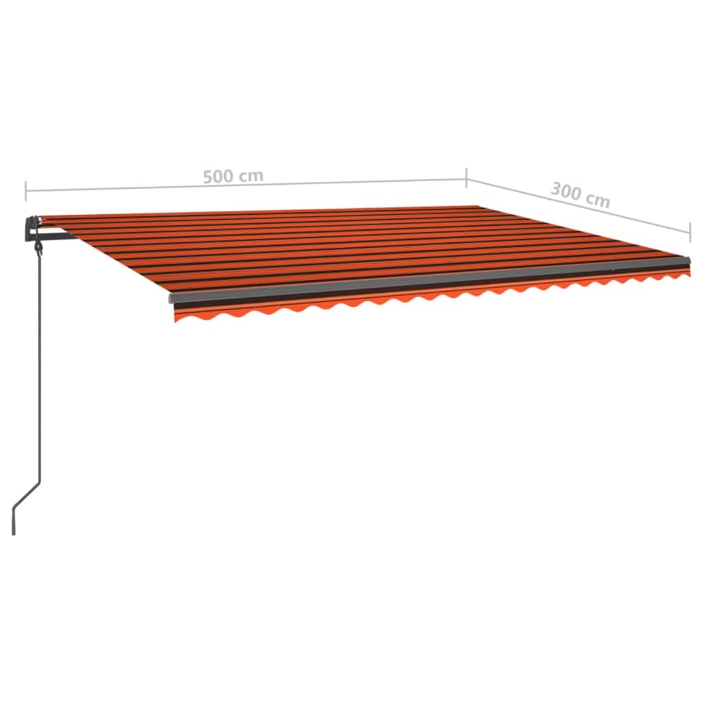 Copertină retractabilă manual, cu LED, portocaliu&maro, 5x3 m