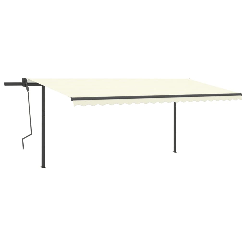 Copertină retractabilă automat, cu stâlpi, crem, 5x3 m