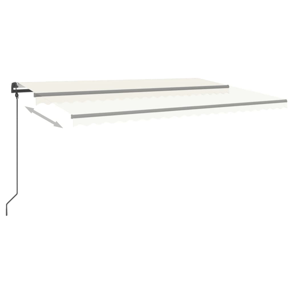 Copertină retractabilă automat, cu stâlpi, crem, 5x3 m