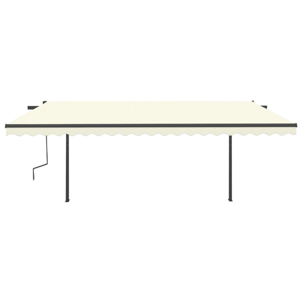 Copertină retractabilă automat, cu stâlpi, crem, 5x3 m