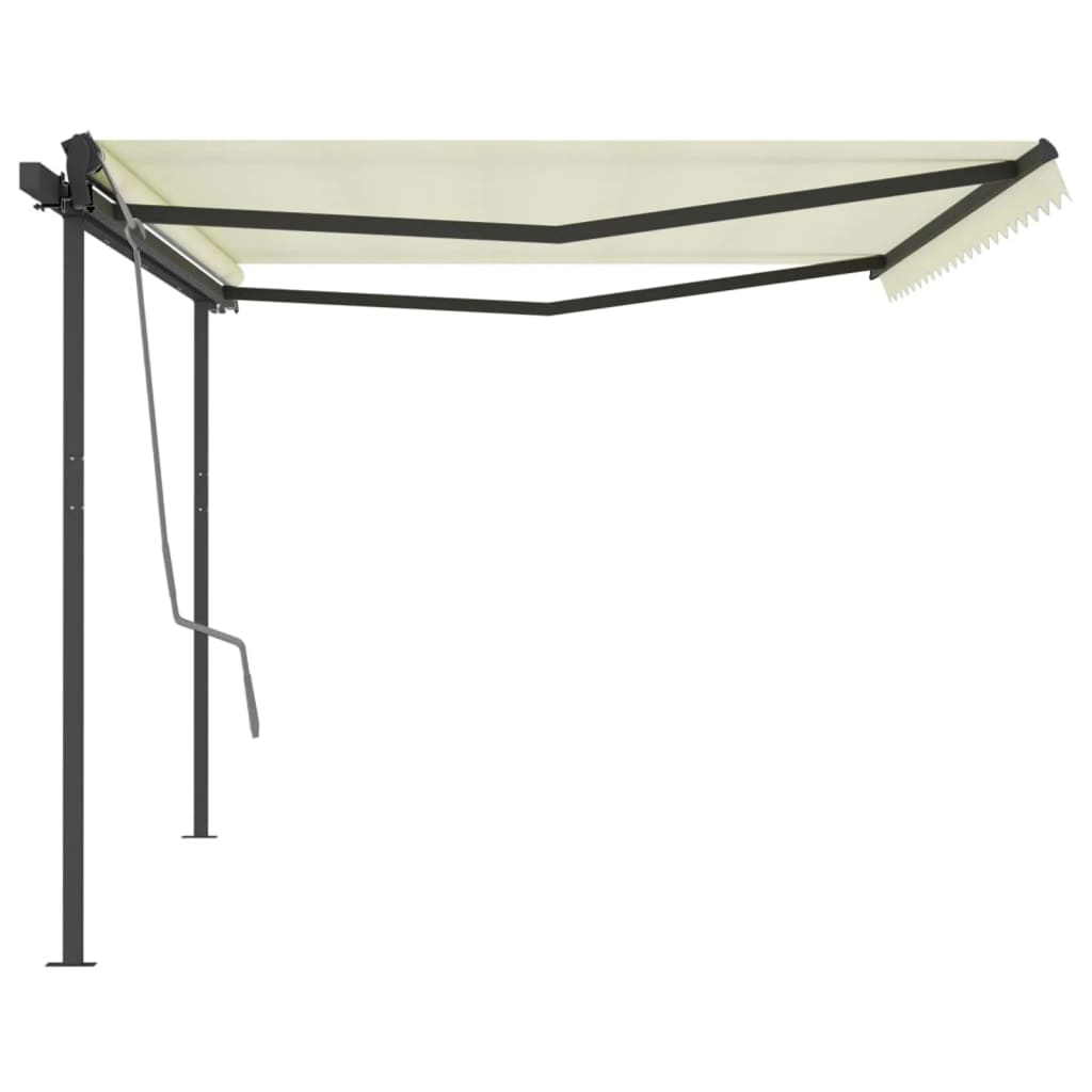 Copertină retractabilă automat, cu stâlpi, crem, 5x3 m