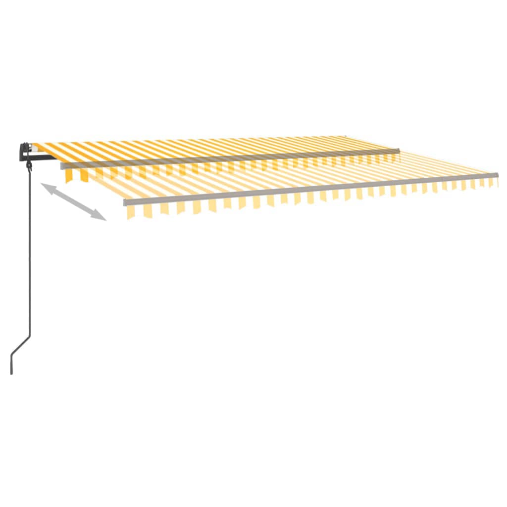 Copertină retractabilă automat, cu stâlpi, galben & alb, 5x3 m