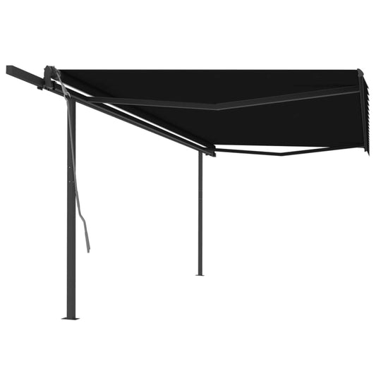 Copertină retractabilă automat, cu stâlpi, antracit, 5x3 m