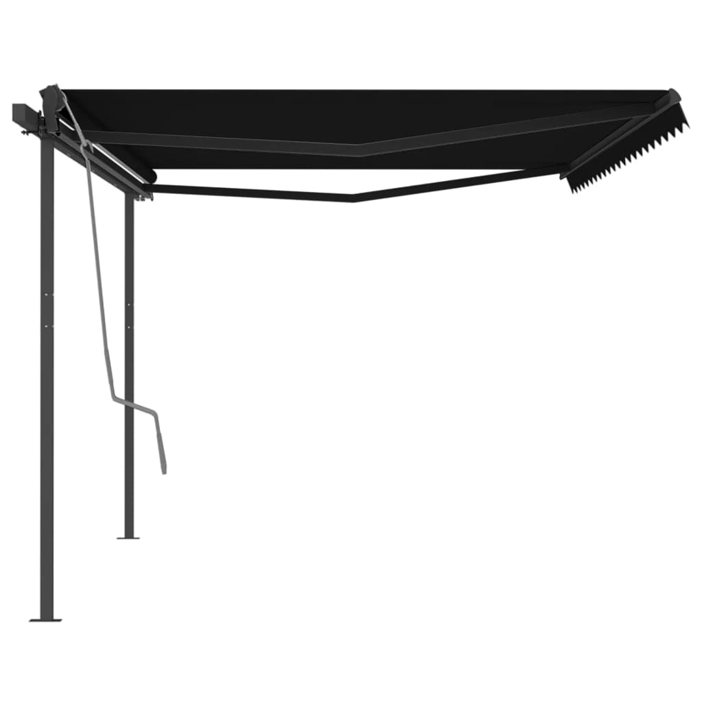 Copertină retractabilă automat, cu stâlpi, antracit, 5x3 m