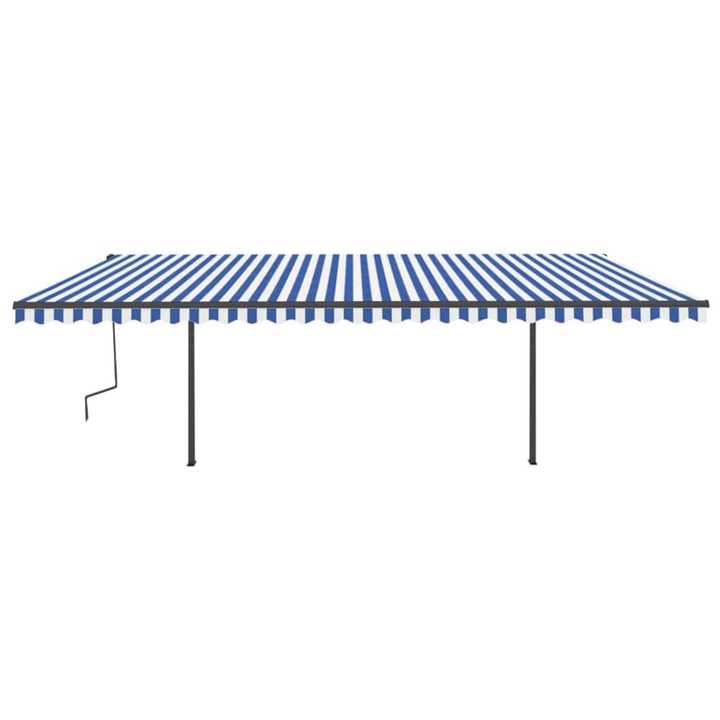 Copertină retractabilă manual cu stâlpi, albastru & alb, 6x3 m