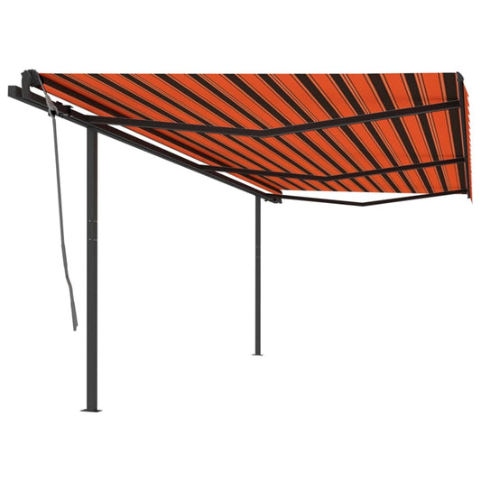 Copertină retractabilă manual cu stâlpi, portocaliu/maro, 6x3 m