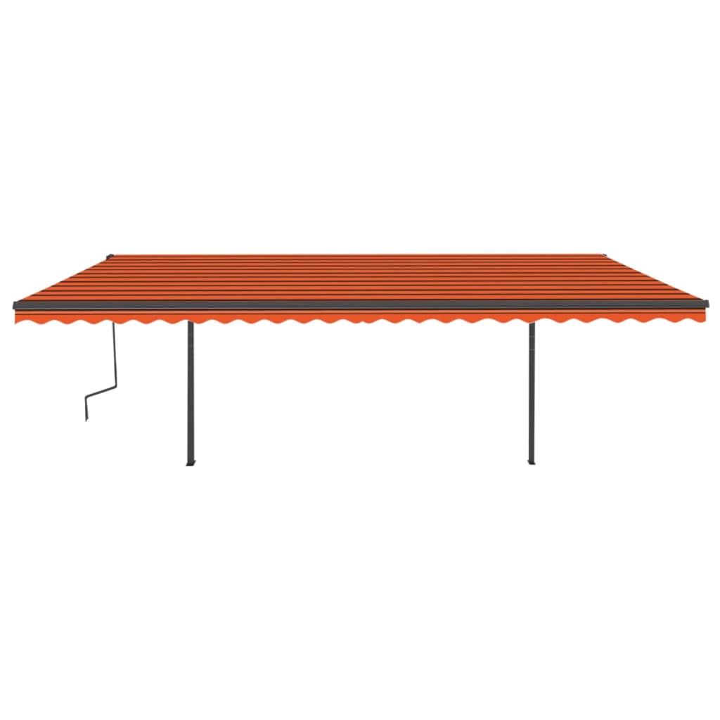 Copertină retractabilă manual cu stâlpi, portocaliu/maro, 6x3 m