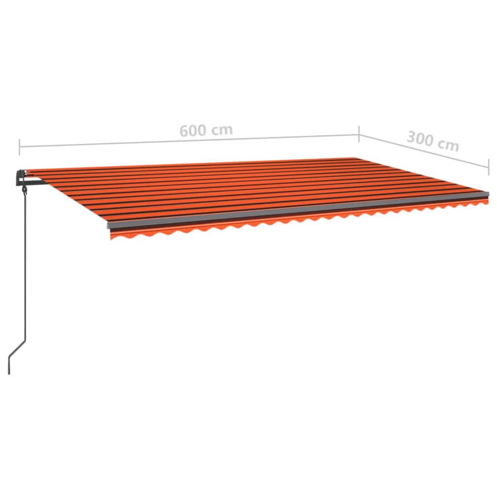 Copertină retractabilă manual cu stâlpi, portocaliu/maro, 6x3 m