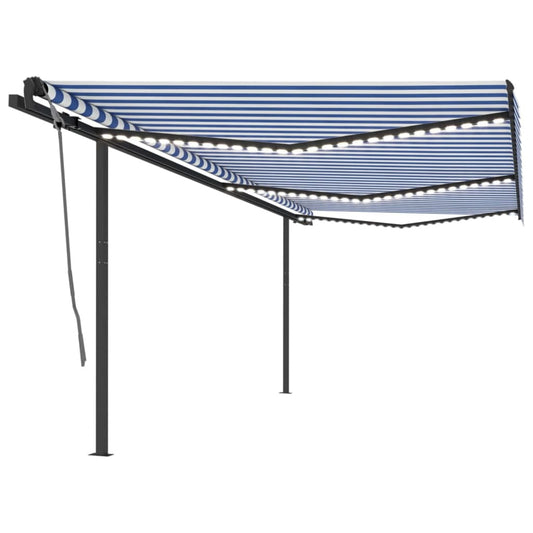Copertină retractabilă manual cu LED, albastru & alb, 6x3 m