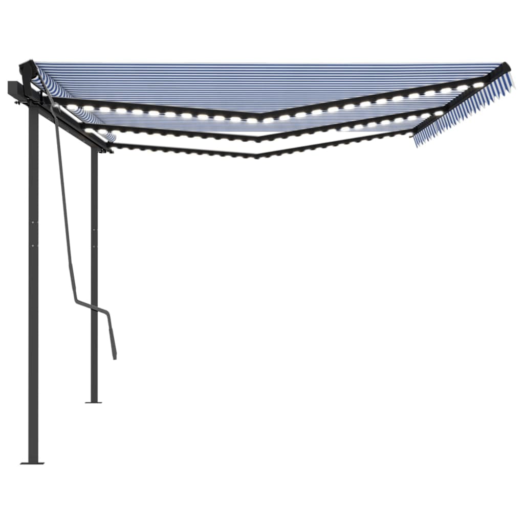 Copertină retractabilă manual cu LED, albastru & alb, 6x3 m