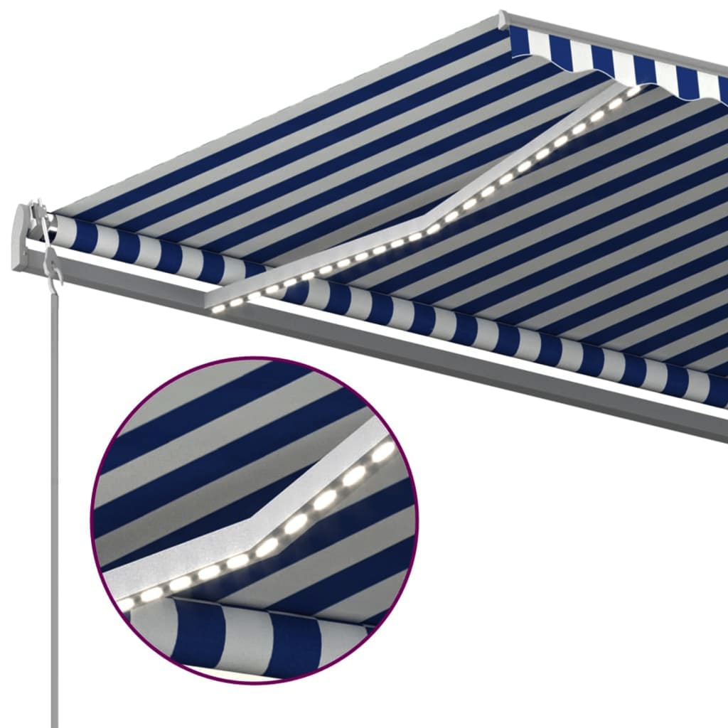 Copertină retractabilă manual cu LED, albastru & alb, 6x3 m