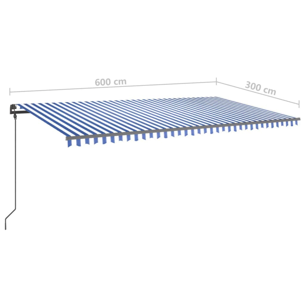 Copertină retractabilă manual cu LED, albastru & alb, 6x3 m