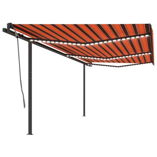 Copertină retractabilă manual cu LED, portocaliu&maro, 6x3 m