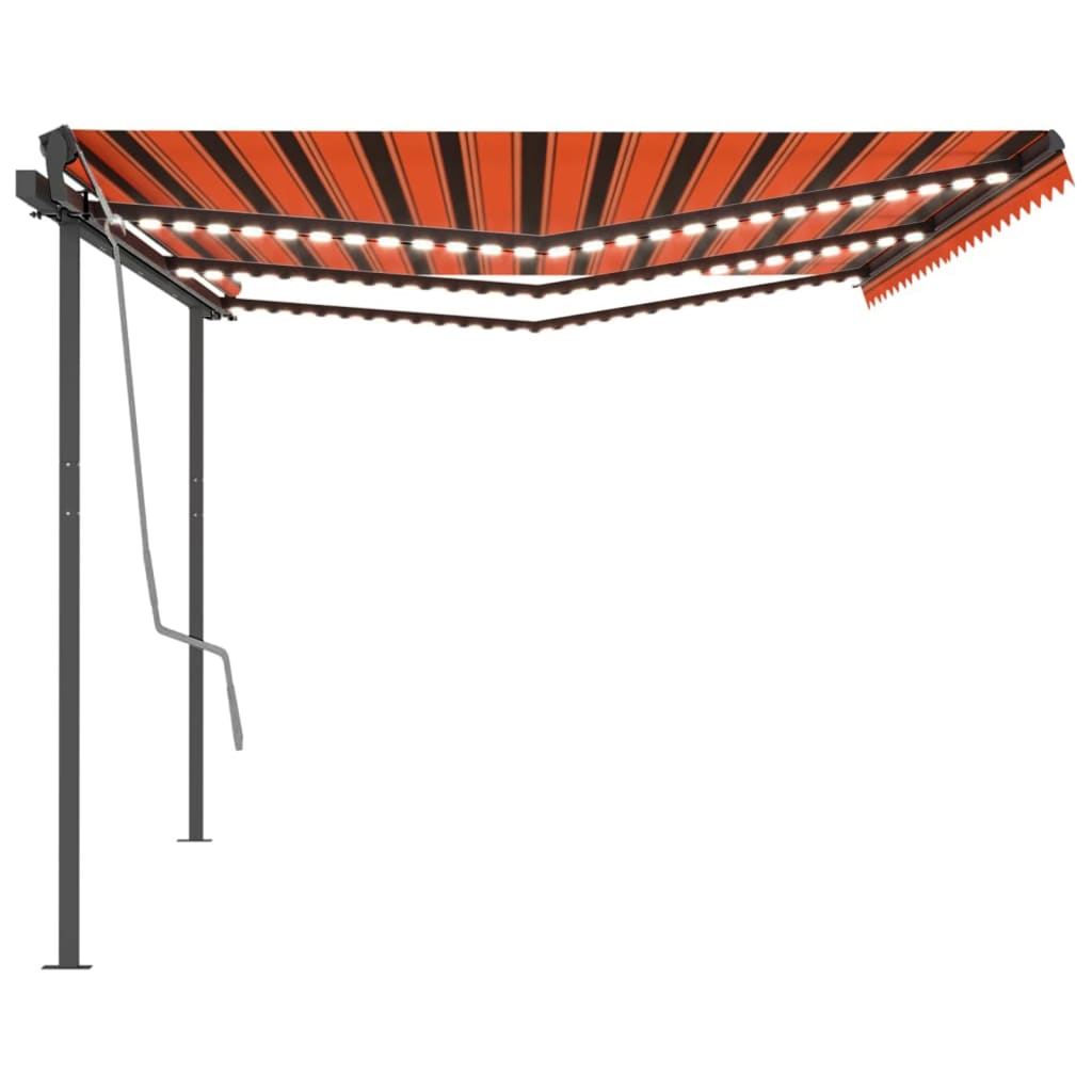 Copertină retractabilă manual cu LED, portocaliu&maro, 6x3 m