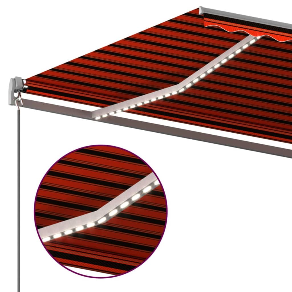 Copertină retractabilă manual cu LED, portocaliu&maro, 6x3 m