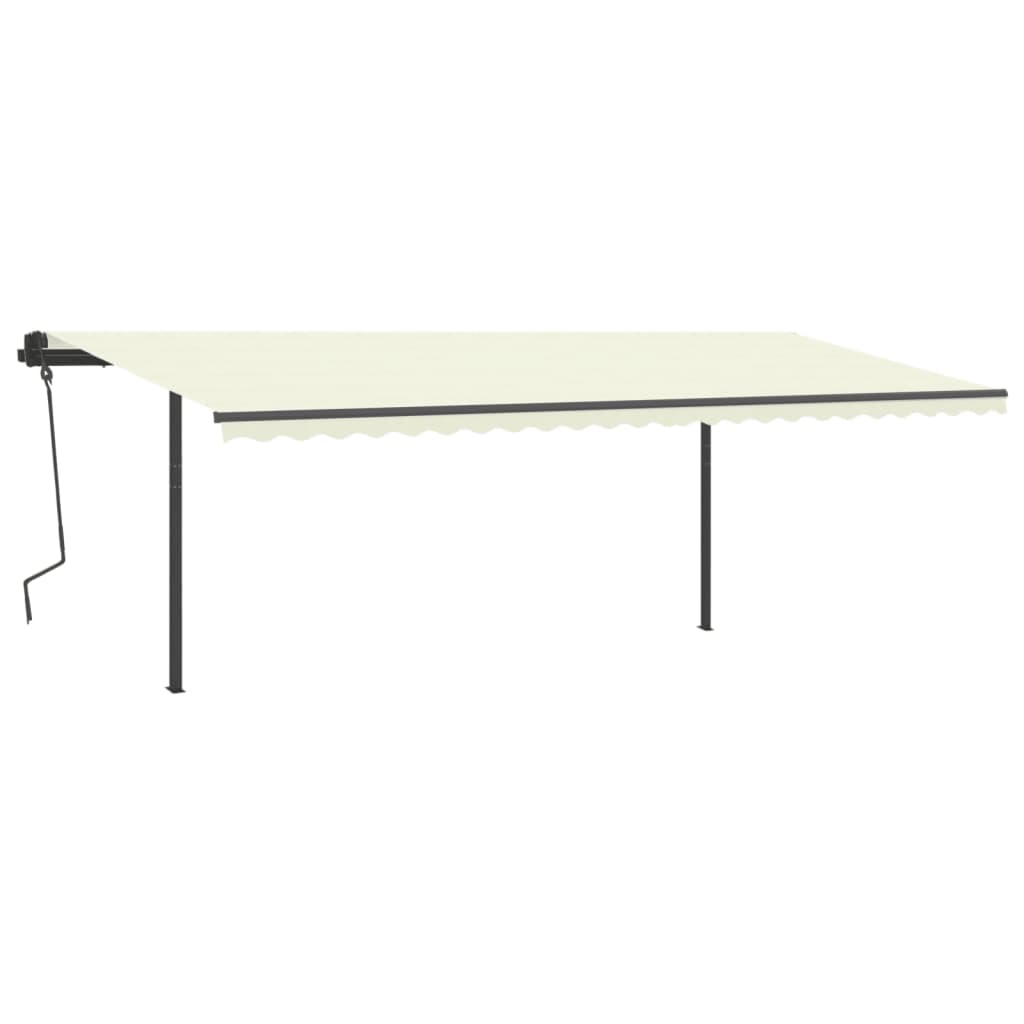 Copertină retractabilă automat, cu stâlpi, crem, 6x3 m