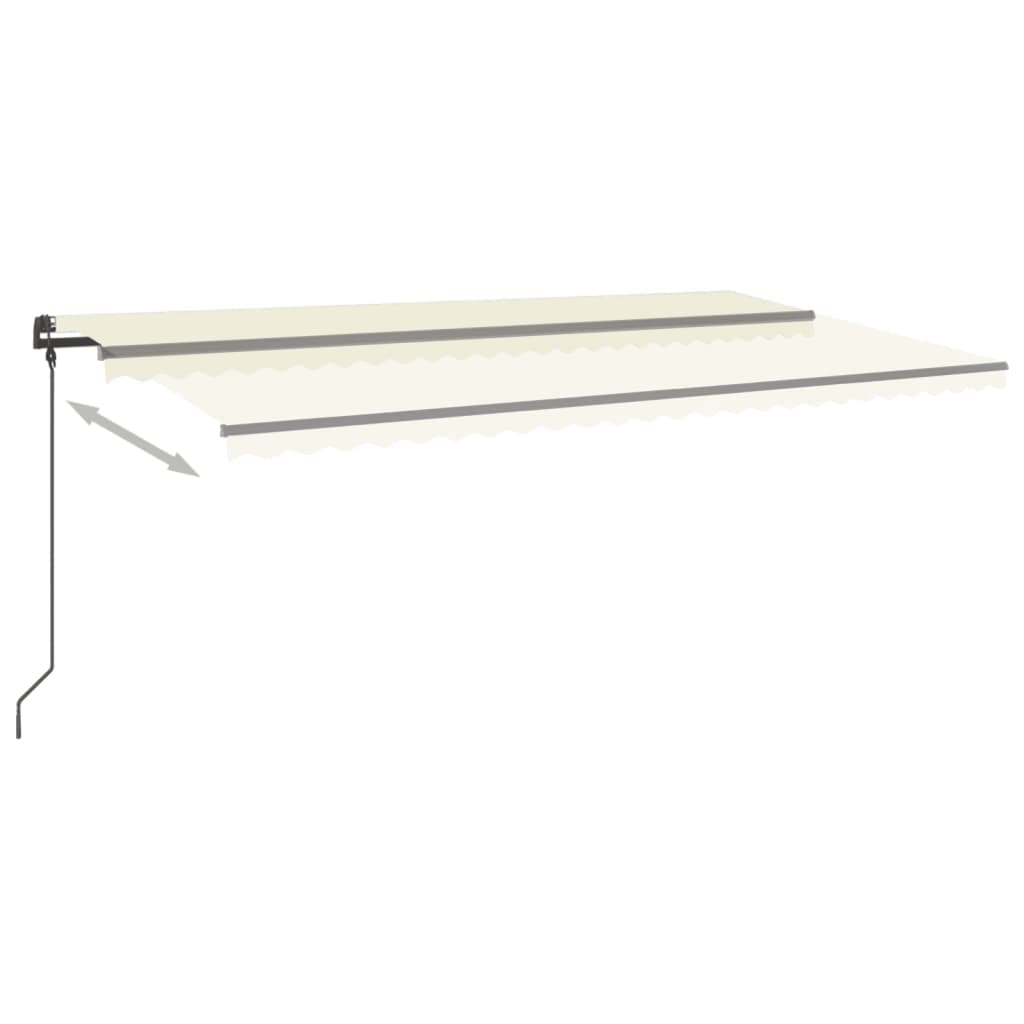 Copertină retractabilă automat, cu stâlpi, crem, 6x3 m