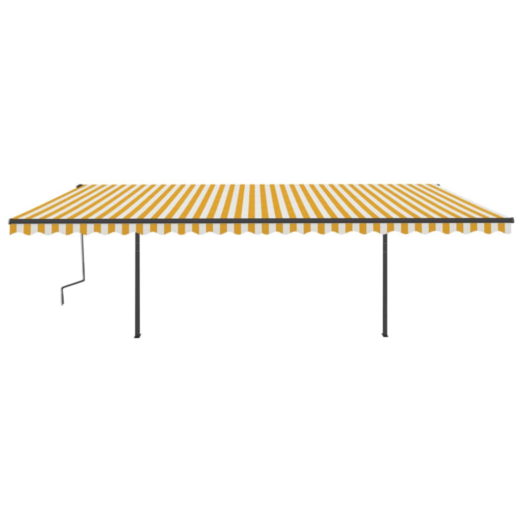 Copertină retractabilă automat, cu stâlpi, galben & alb, 6x3 m