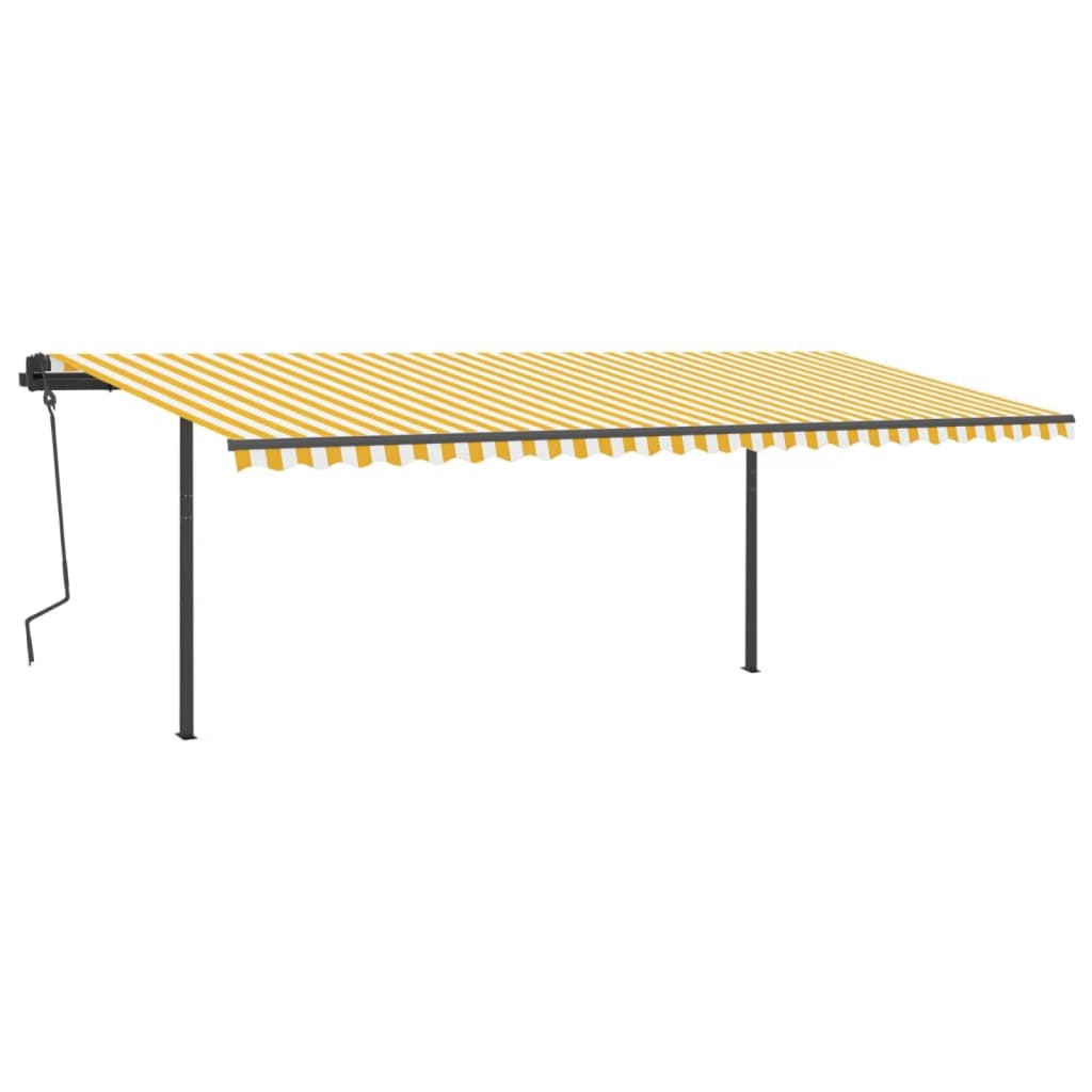Copertină retractabilă automat, cu stâlpi, galben & alb, 6x3 m