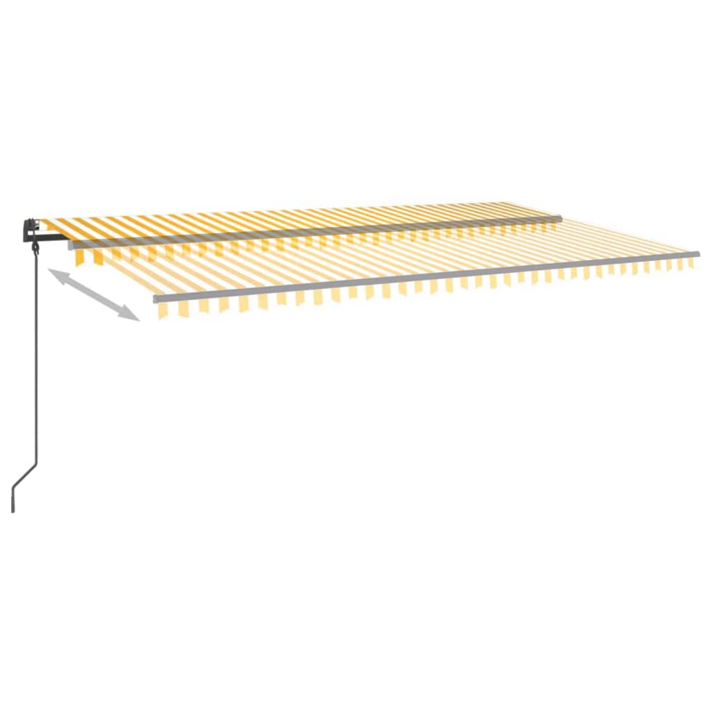 Copertină retractabilă automat, cu stâlpi, galben & alb, 6x3 m