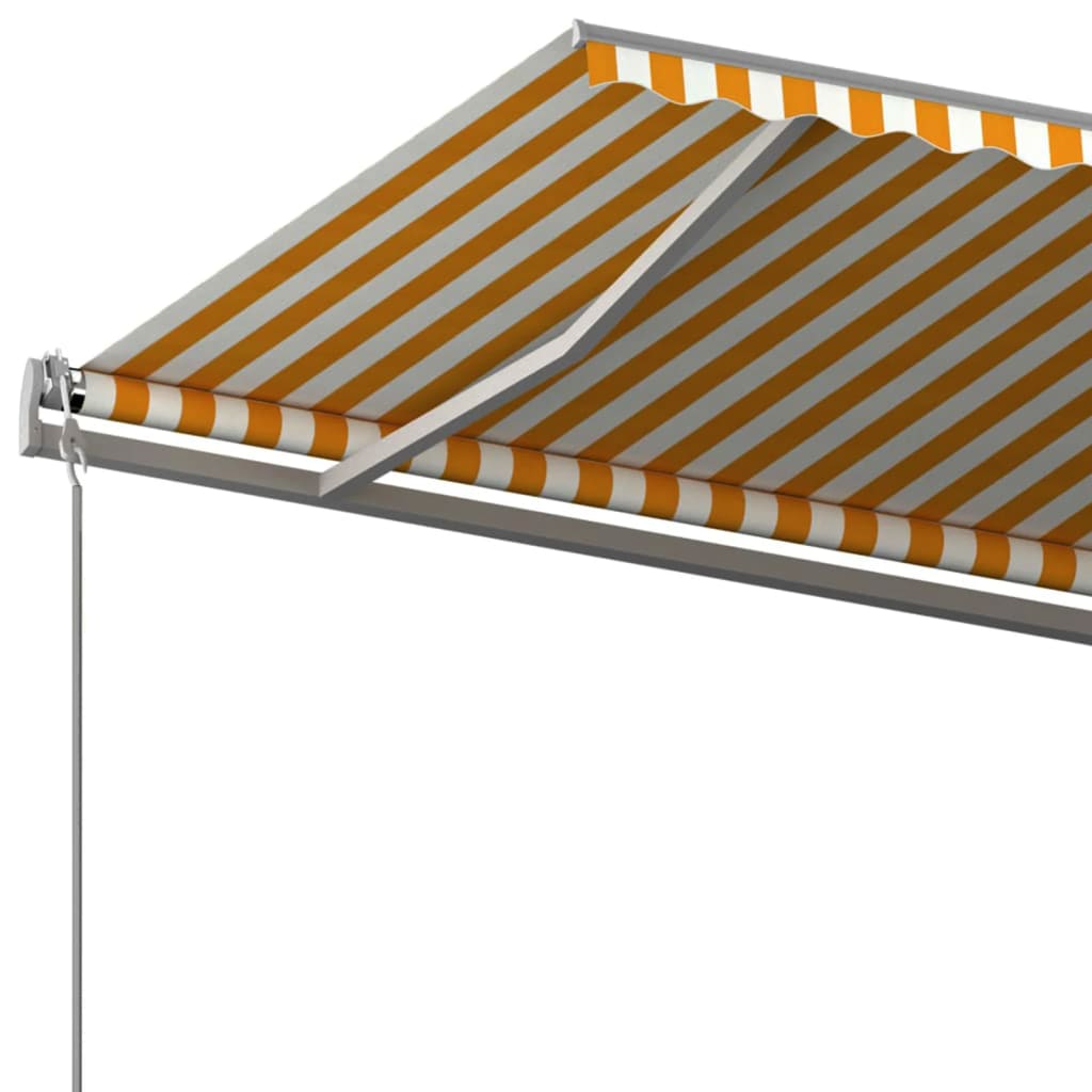 Copertină retractabilă automat, cu stâlpi, galben & alb, 6x3 m