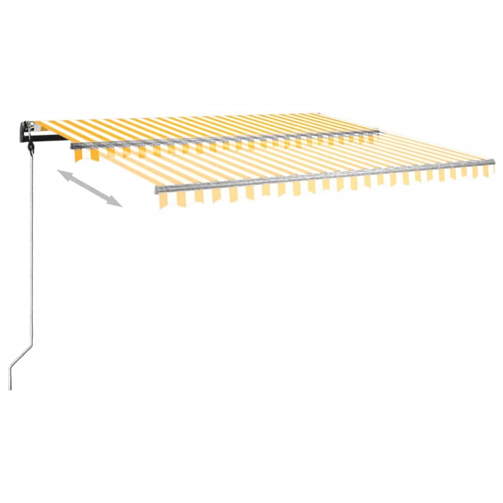 Copertină retractabilă manual cu stâlpi, galben & alb, 4x3,5 m