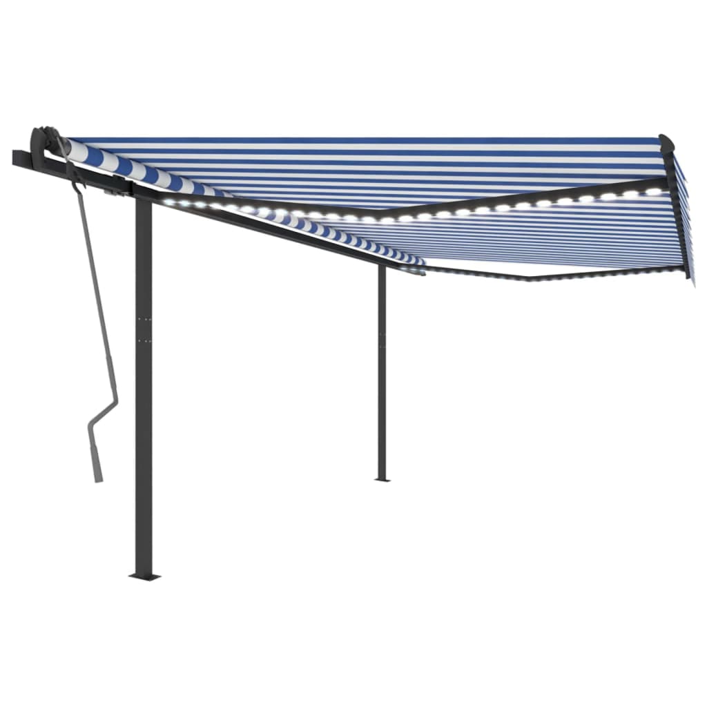 Copertină retractabilă manual cu LED, albastru & alb, 4x3,5 m