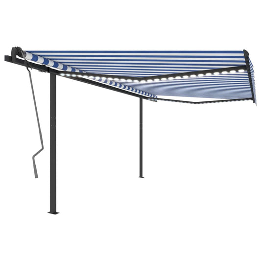 Copertină retractabilă manual cu LED, albastru & alb, 4x3,5 m