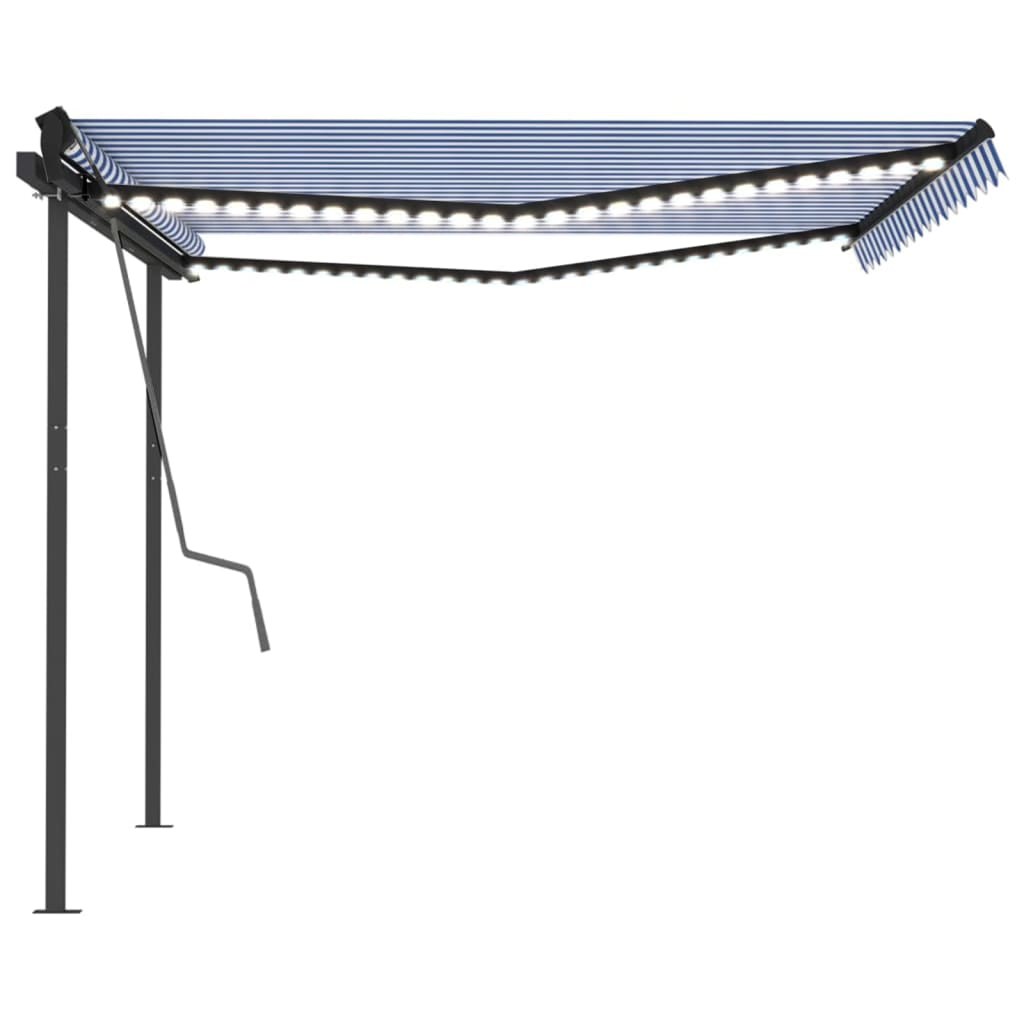 Copertină retractabilă manual cu LED, albastru & alb, 4x3,5 m