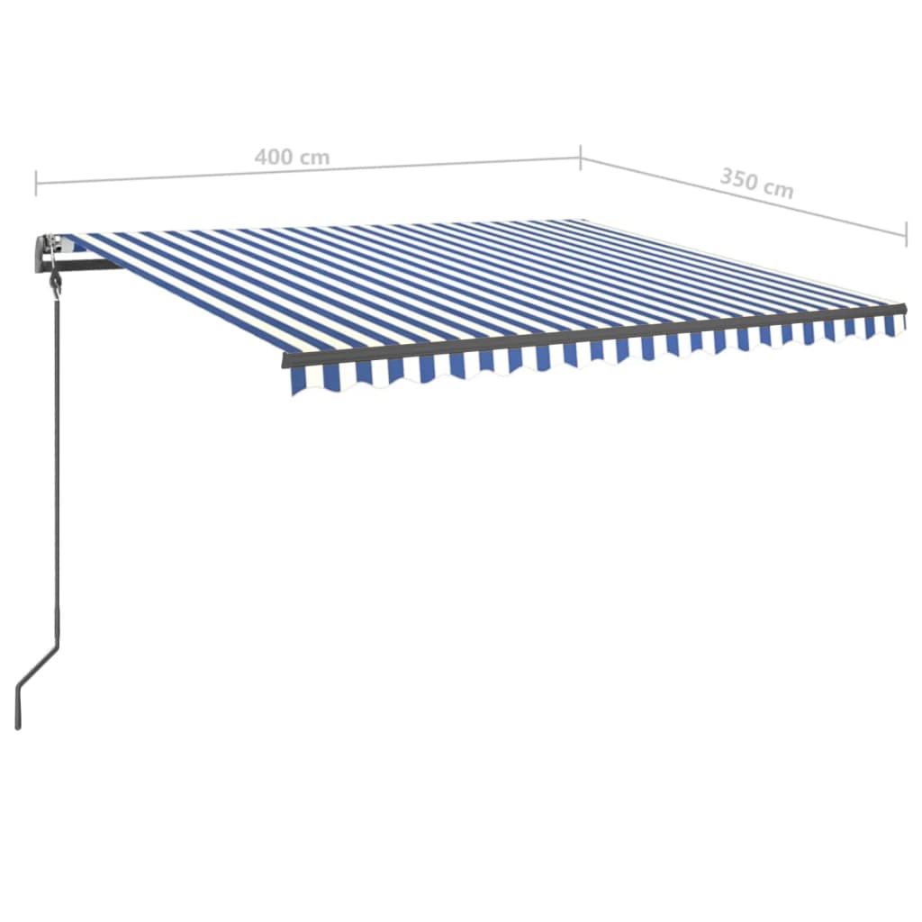 Copertină retractabilă manual cu LED, albastru & alb, 4x3,5 m