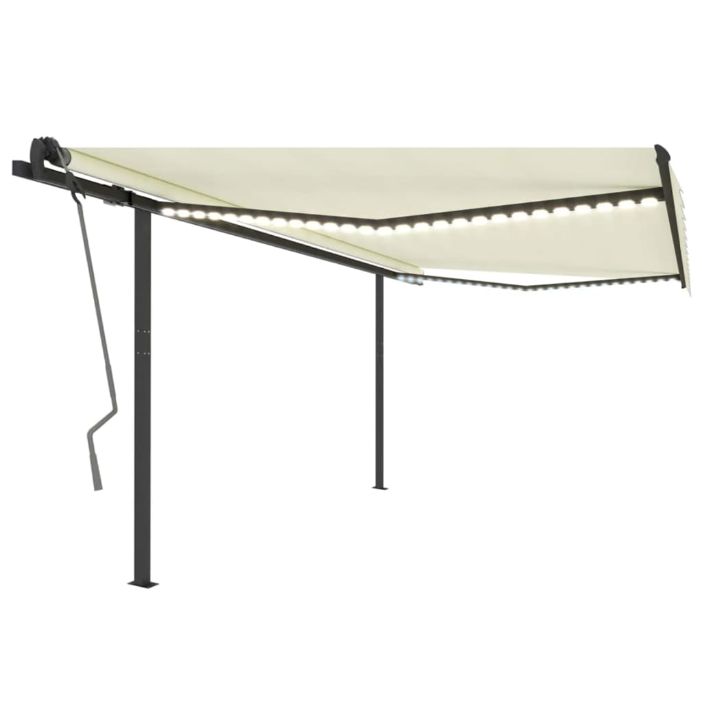 Copertină retractabilă manual, cu LED, crem, 4x3,5 m