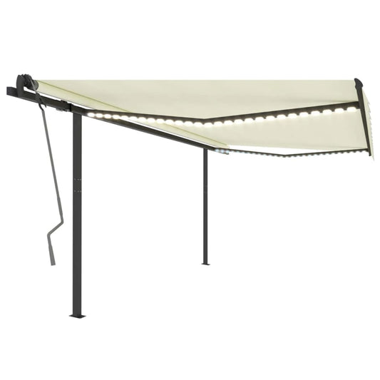 Copertină retractabilă manual, cu LED, crem, 4x3,5 m